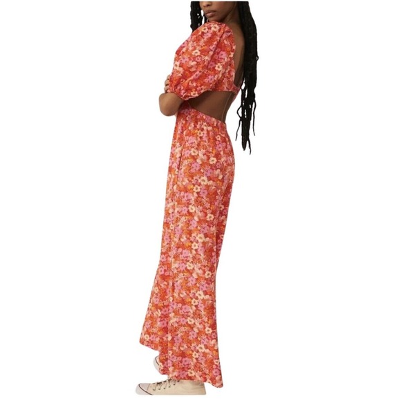 NWT Free People Floral Jumpsuit Amy Jumpsuit S Wide Leg Puff Sleeves Boho Gypsy - Picture 9 of 11